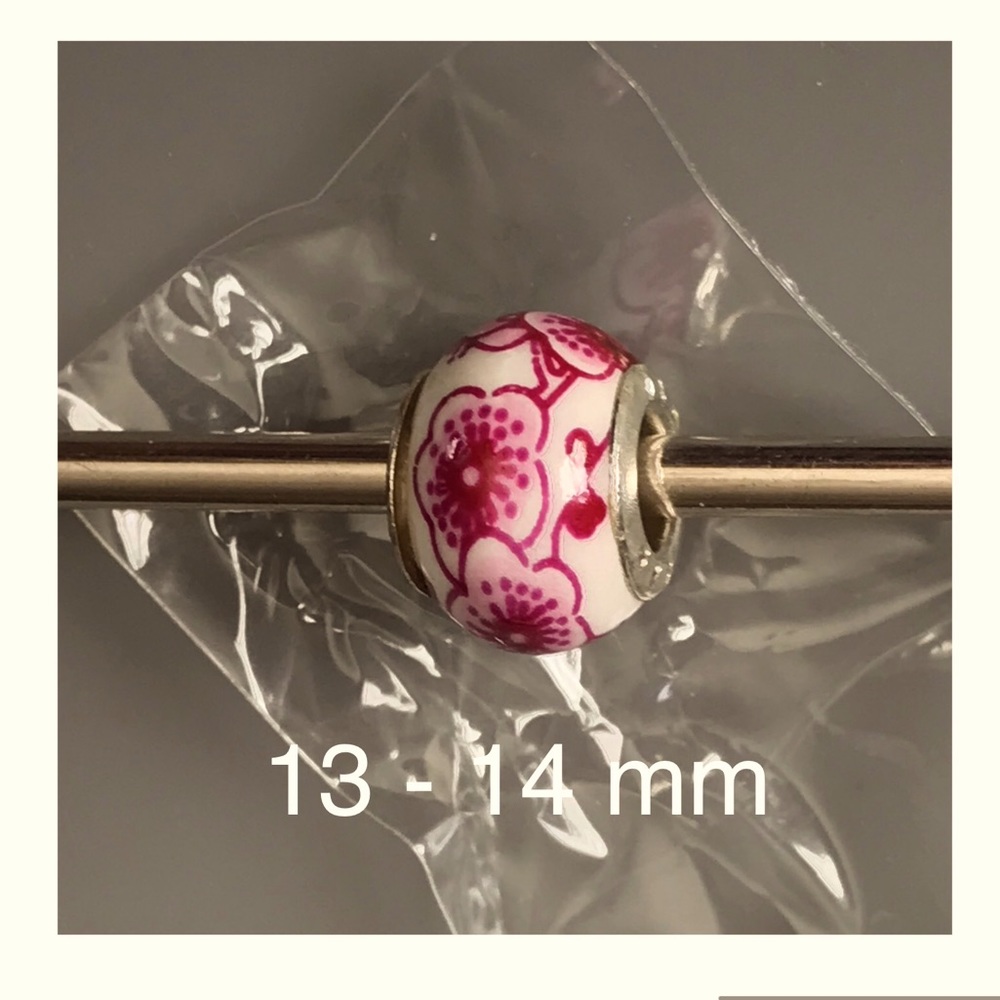 Oker Brand Bead light - dark pink flowers 13 - 14 mm 925 Euro Style
